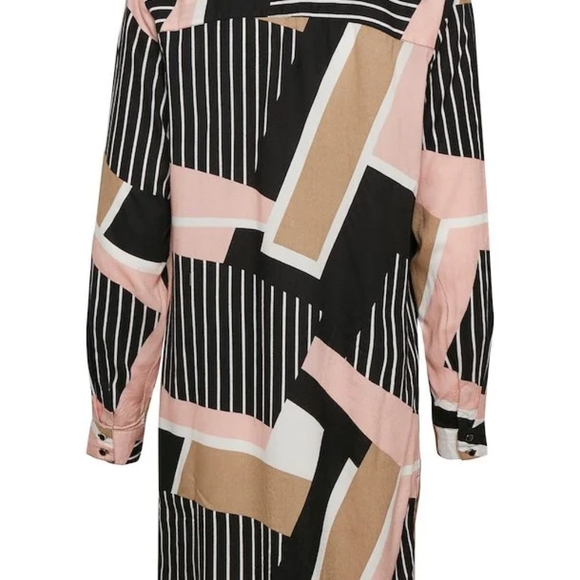 KAFFE KAverena SHIRT DRESS Geometric Print Long Sleeve Button Down Womens Sz 34 - Picture 3 of 8